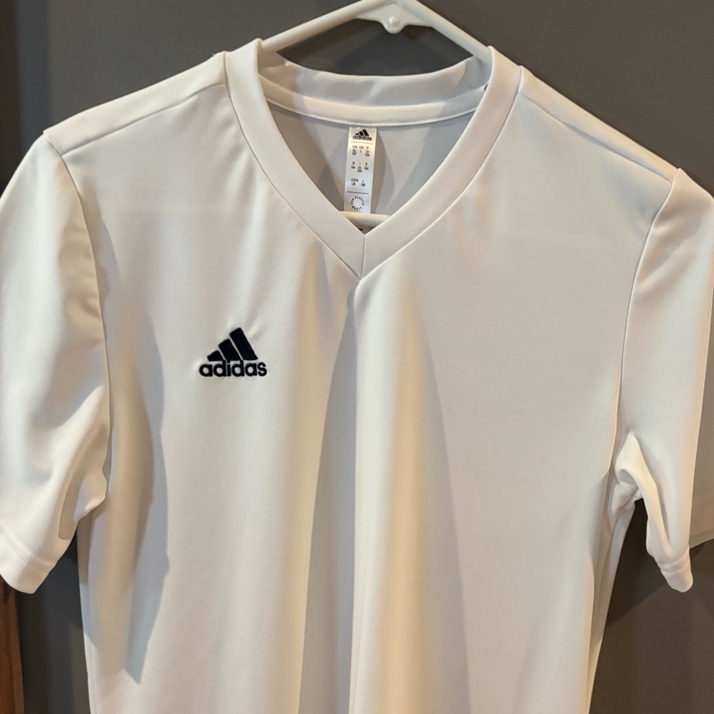 Boys Adidas White Performance Jersey V-Neck